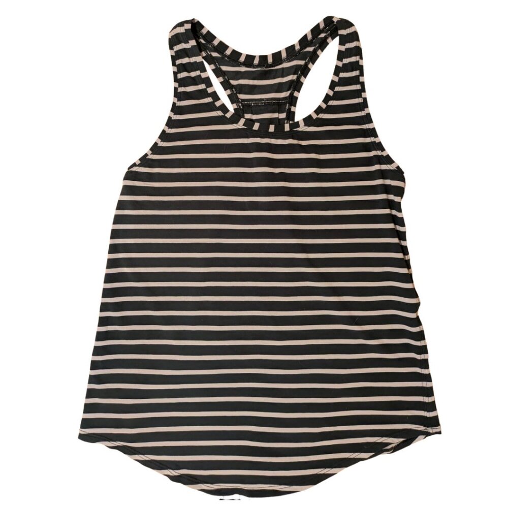 lululemon Love Tank Size 6  Black/Grey Stripe Cotton Top with Pleated Detail